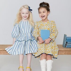 SOLD Girls Blue Sky Stipe Maribelle Pink Chicken dress size 7